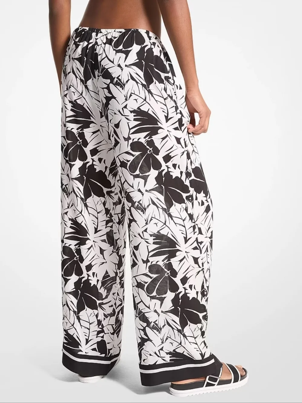 MICHAEL Michael Kors Palm Print Woven Wide-Leg Pants Size M
